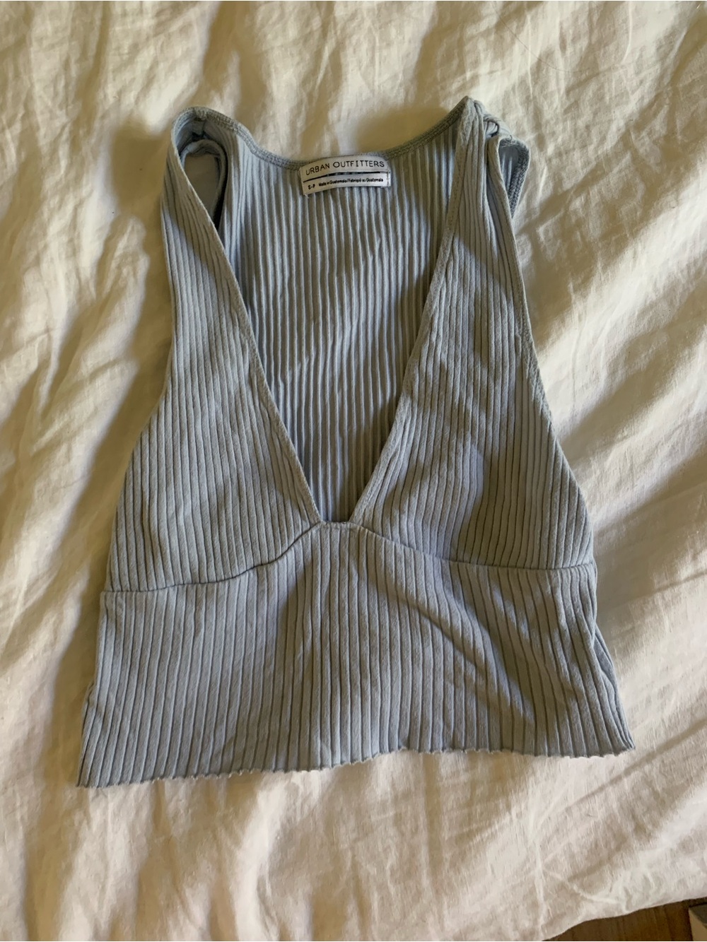 Urban Outfitters Light Blue Ribbed Deep V Crop Tank